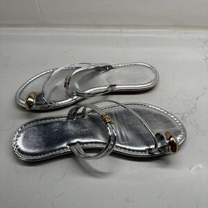 Metallic Toe Ring Thong Sandals Strappy Flats Summer Shoes Womens 7.5 EU 38